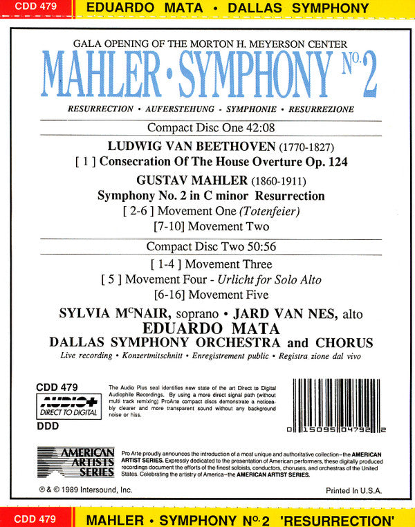 Gustav Mahler - Eduardo Mata, Dallas Symphony Orchestra : Symphony No. 2 (2xCD, Album)