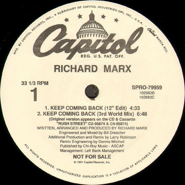 Richard Marx : Keep Coming Back (12", Promo)