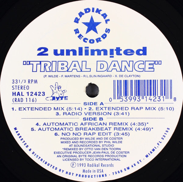 2 Unlimited : Tribal Dance (12")