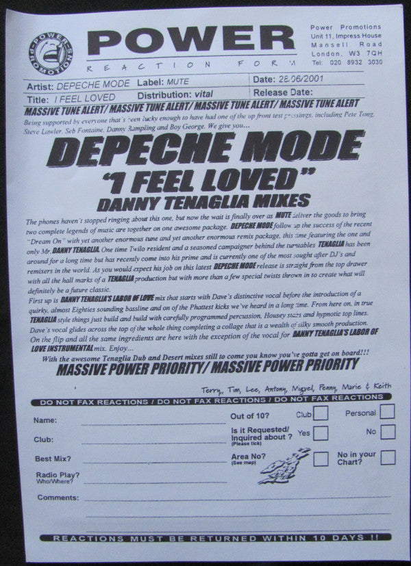 Depeche Mode : I Feel Loved (12", Single, Promo)