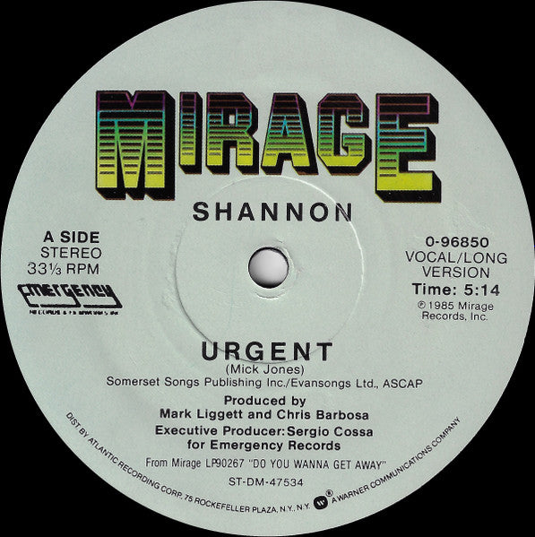 Shannon : Urgent (12", Single)