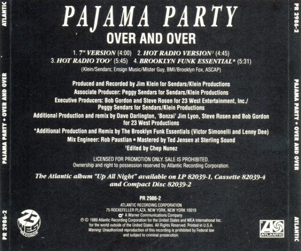 Pajama Party : Over And Over (CD, Maxi, Promo)