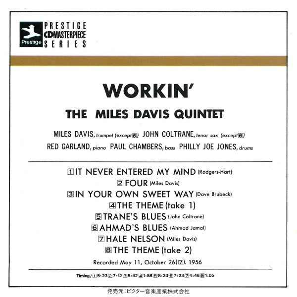 The Miles Davis Quintet : Workin' With The Miles Davis Quintet (CD, Album, Mono, RE, RM)