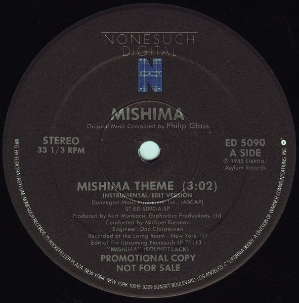 Philip Glass : Mishima Theme / Mishima Closing (12", Promo)
