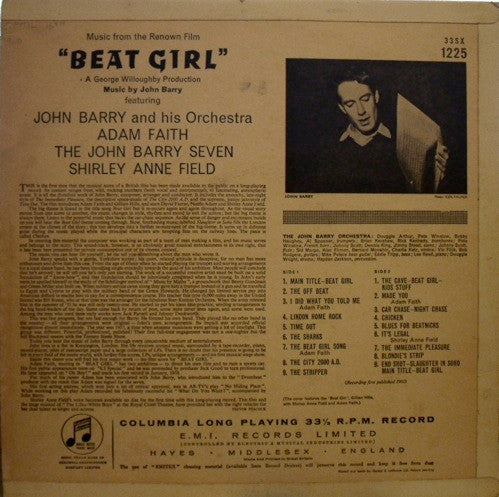 John Barry / Adam Faith / Shirley Anne Field : Music From The Film "Beat Girl" (LP, Album, Mono, RP)
