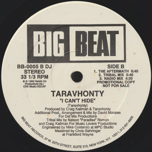Taravhonty : I Can't Hide (12", Promo)