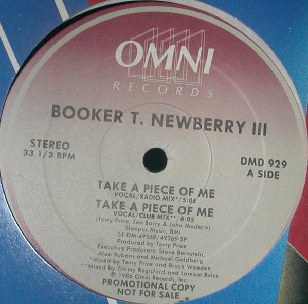 Booker T. Newberry III* : Take A Piece Of Me (12", Single, Promo)