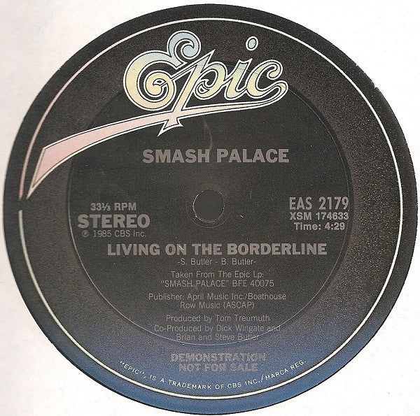 Smash Palace : Living On The Borderline (12", Single, Promo)
