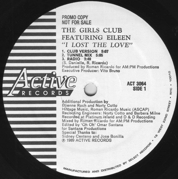The Girls Club Featuring Eileen* : I Lost The Love (12", Single, Promo)