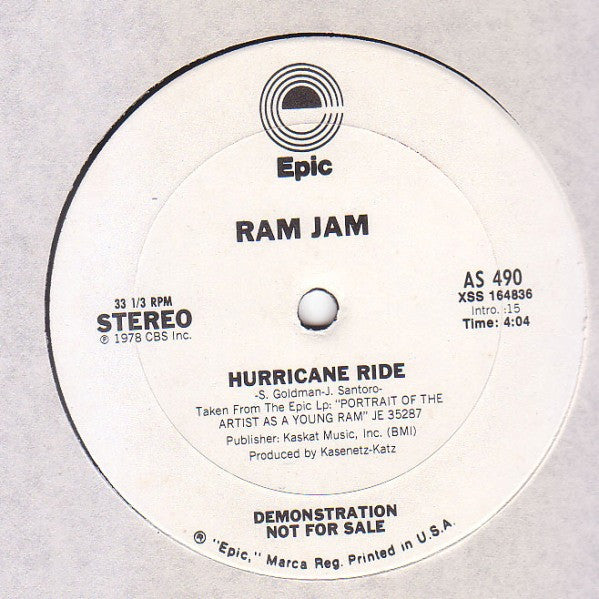 Ram Jam : Hurricane Ride / Pretty Poison (12", Promo)