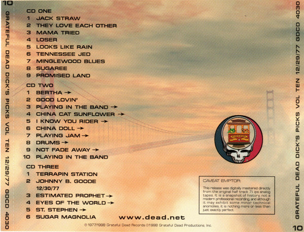 Grateful Dead* : Dick's Picks Volume Ten 12/29/77 (Winterland Arena December 29, 1977) (3xCD, Album)