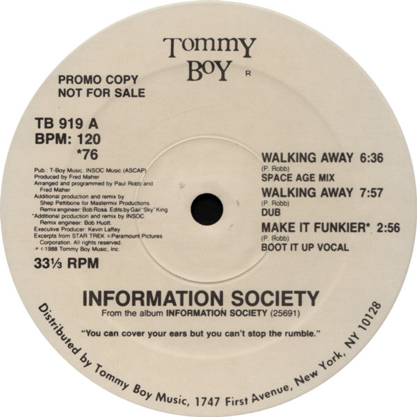 Information Society : Walking Away (12", Single, Promo)