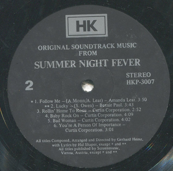 Gerhard Heinz : Summer Night Fever (Original Soundtrack Music) (LP, Album, Comp)