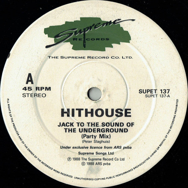 Hithouse : Jack To The Sound Of The Underground (12", Single, PRT)