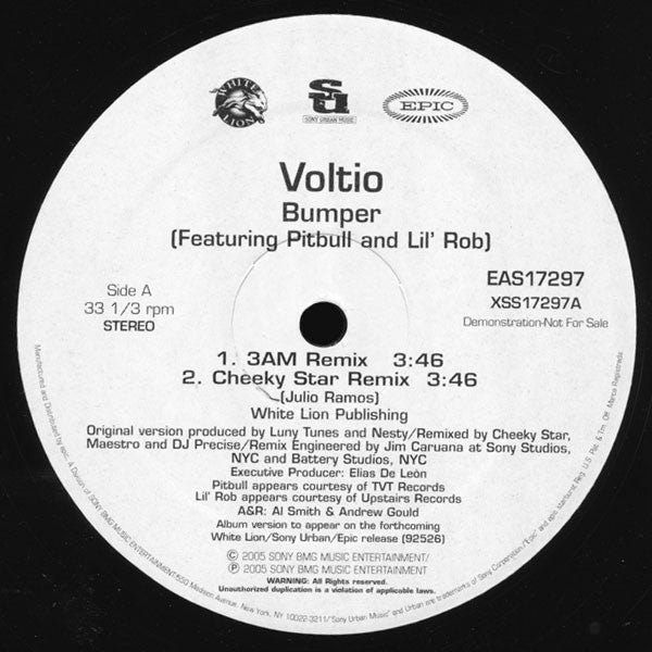 Voltio* Feat. Pitbull And Lil' Rob* : Bumper (12", Promo)