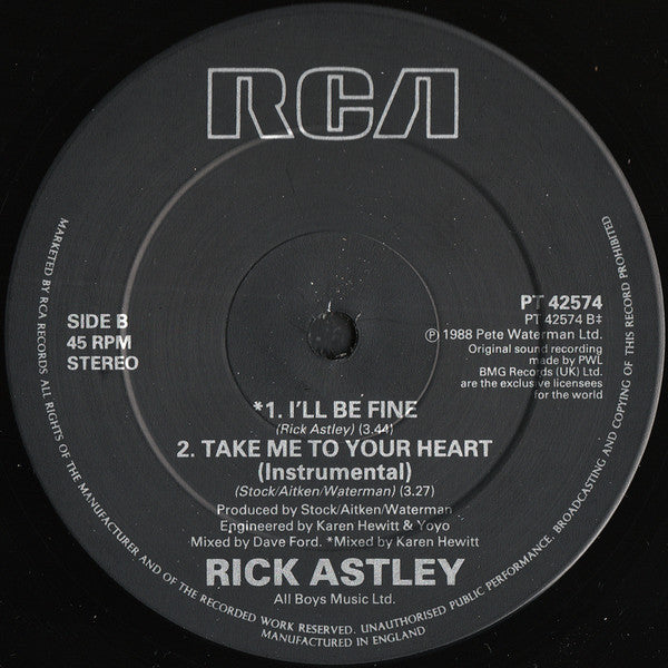 Rick Astley : Take Me To Your Heart (12", Single, CBS)