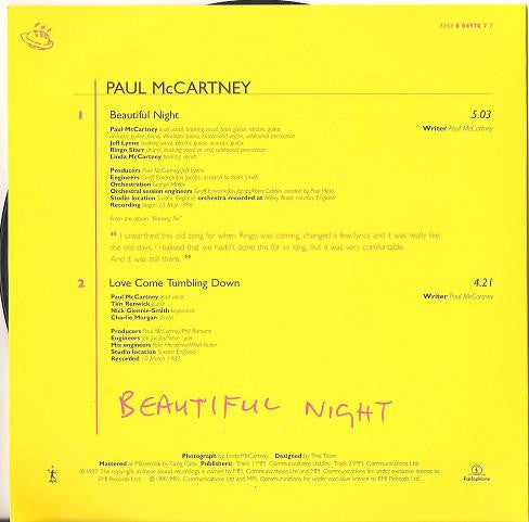 Paul McCartney : Beautiful Night (7", Pic)