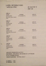David X : Apocalypse (12", Promo, W/Lbl)
