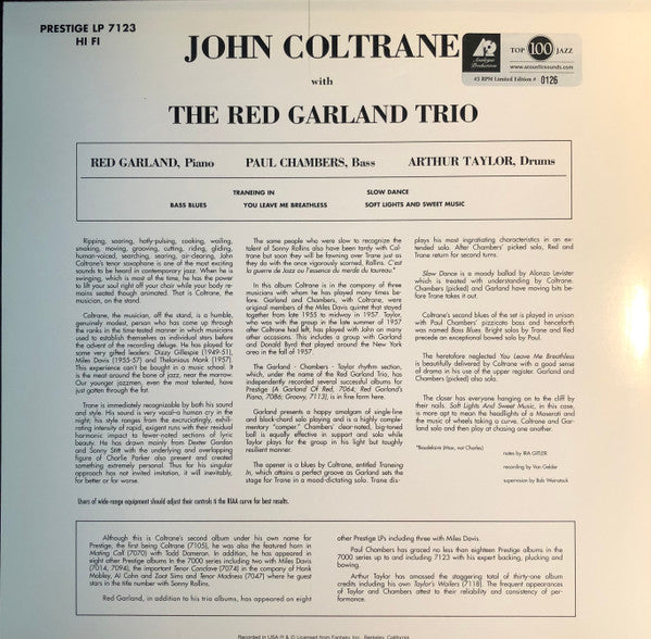 John Coltrane With The Red Garland Trio : Traneing In (2x12", Album, Mono, Ltd, RE, RM)