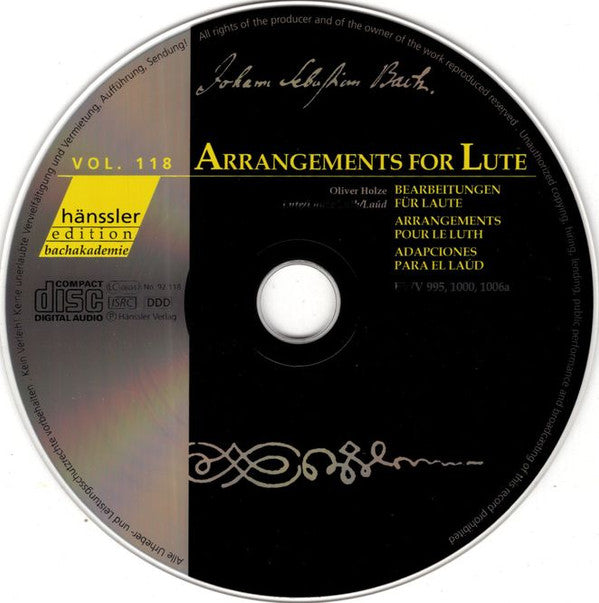 Oliver Holzenburg : Arrangements For Lute BWV 995, 1000, 1006a (CD)