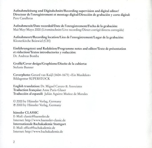 Oliver Holzenburg : Arrangements For Lute BWV 995, 1000, 1006a (CD)