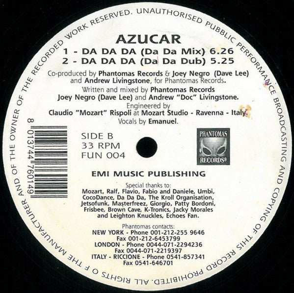 Azucar : Feel The Love / Da Da Da (12")