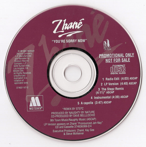 Zhané : You're Sorry Now (CD, Single, Promo)