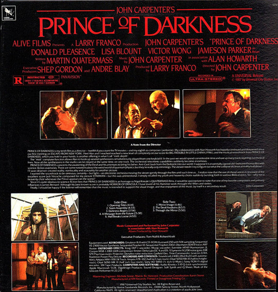 John Carpenter In Association With Alan Howarth : Prince Of Darkness (Original Motion Picture Soundtrack) (LP, Album)