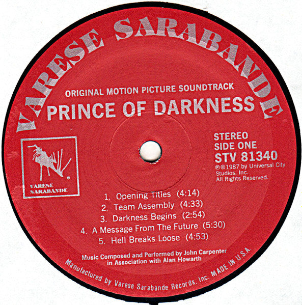 John Carpenter In Association With Alan Howarth : Prince Of Darkness (Original Motion Picture Soundtrack) (LP, Album)