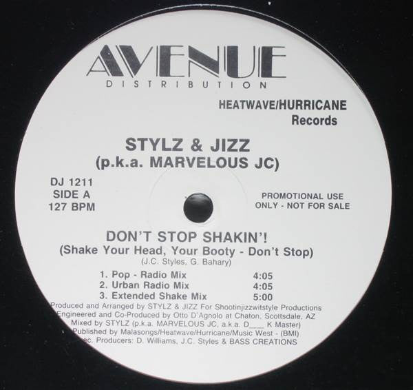 Stylz & The J.I.Z. : Don't Stop Shakin'! / I Can't Take The Power (12", Single, Promo)