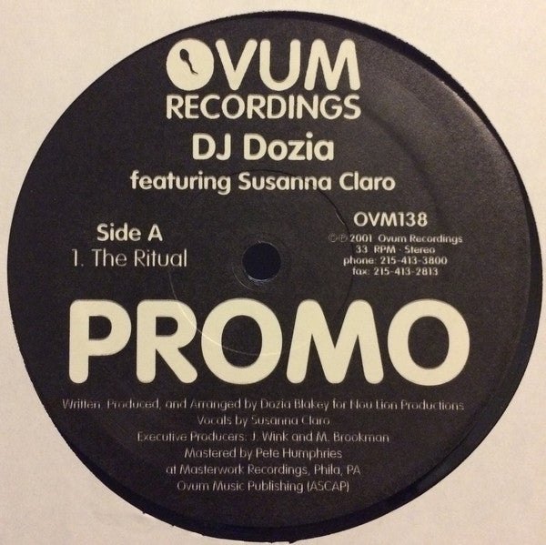DJ Dozia Featuring Susanna Claro : The Ritual (12", Promo)
