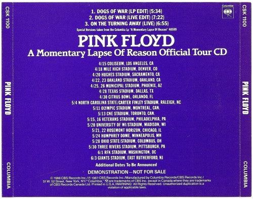 Pink Floyd : A Momentary Lapse Of Reason Official Tour CD (CD, Promo)