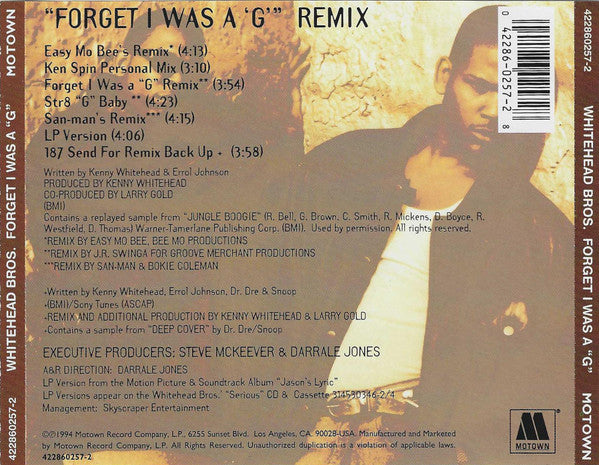 Whitehead Bros. : Forget I Was A "G" (Remix) (CD, Maxi)