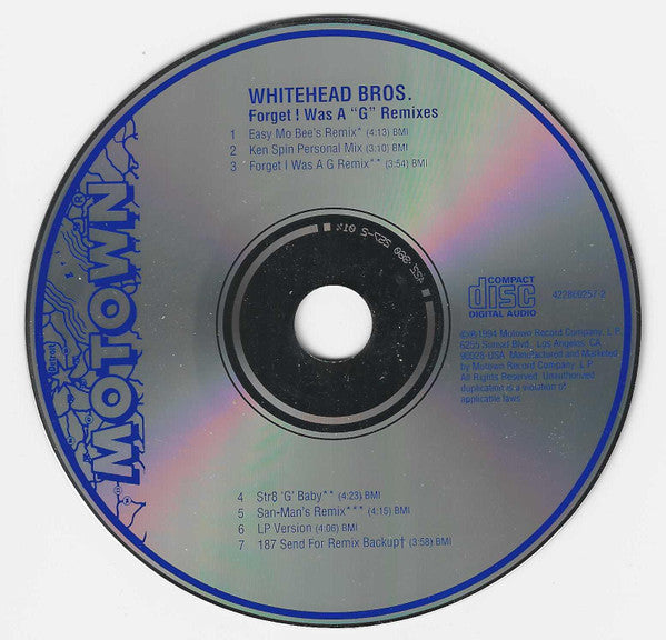 Whitehead Bros. : Forget I Was A "G" (Remix) (CD, Maxi)