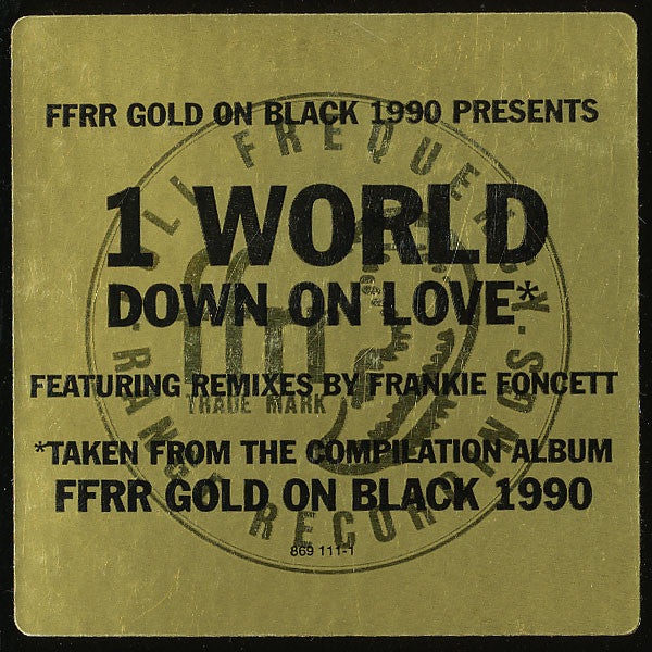 1 World : Down On Love (12", Promo)