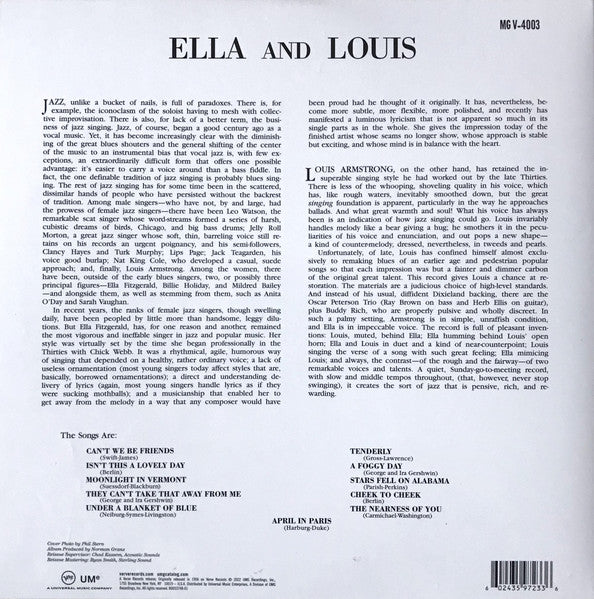 Ella Fitzgerald And Louis Armstrong : Ella And Louis (LP, Album, Mono, RE, RM, 180)