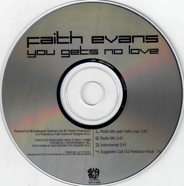 Faith Evans : You Gets No Love (CD, Single, Promo)