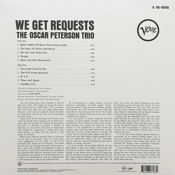 The Oscar Peterson Trio : We Get Requests (LP, Album, RE, RM, 180)