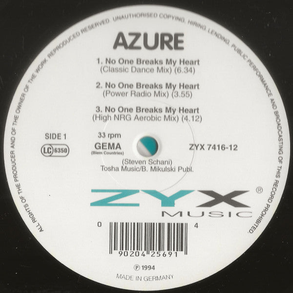 Azure (2) : No One Breaks My Heart (12")