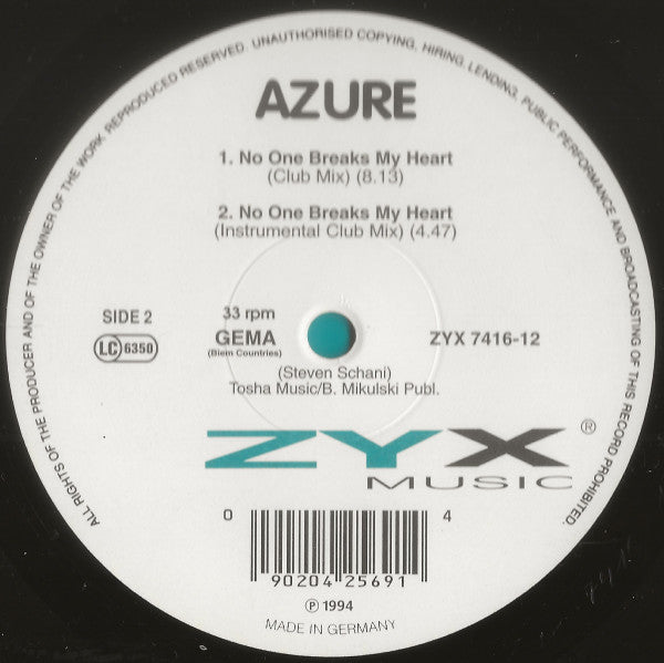 Azure (2) : No One Breaks My Heart (12")