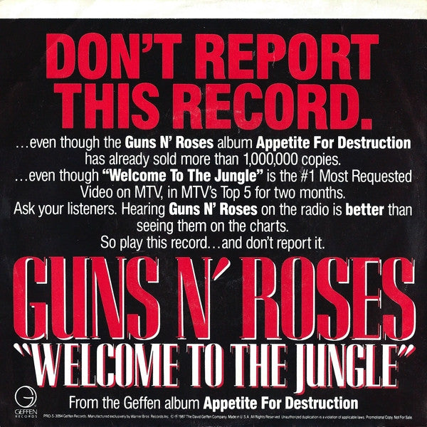 Guns N' Roses : Welcome To The Jungle (7", Single, Promo, Styrene)