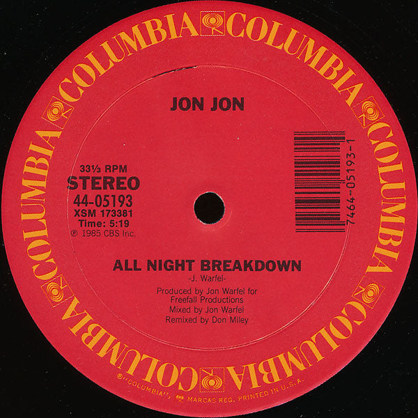 Jon Jon (6) : All Night Breakdown (12", Single)