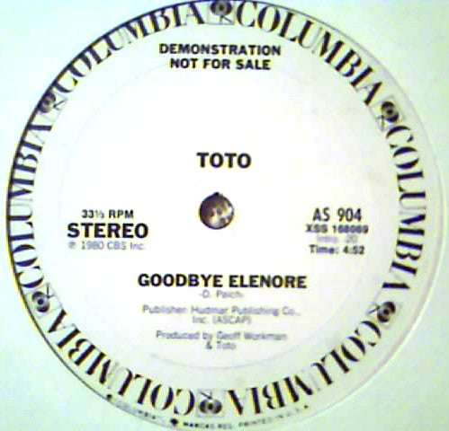 Toto : Goodbye Elenore / Live For Today (12", Promo)