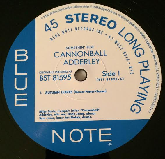 Cannonball Adderley : Somethin' Else (2x12", Album, Ltd, Num, RE, RM, 180)