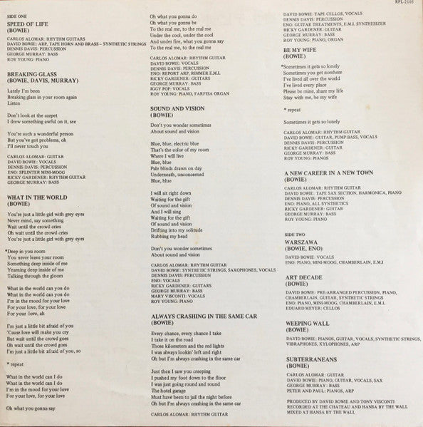 David Bowie : Low (LP, Album, RE)