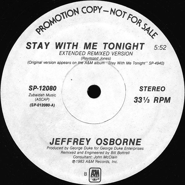 Jeffrey Osborne : Stay With Me Tonight (12", Promo)