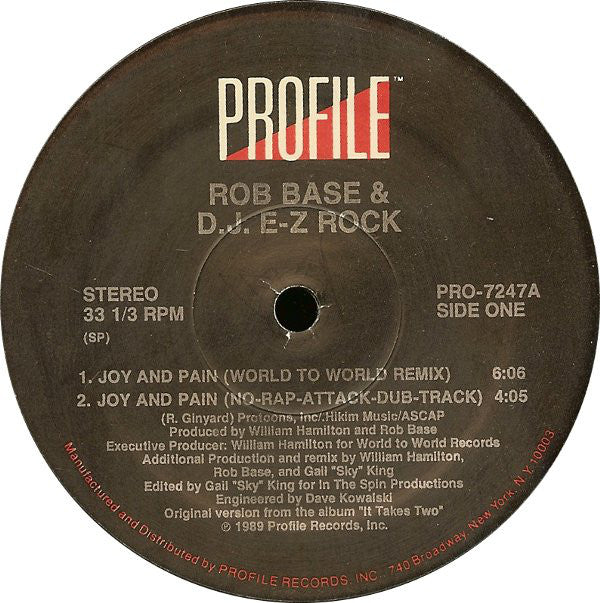 Rob Base & DJ E-Z Rock : Joy And Pain (Remix) (12", Single)