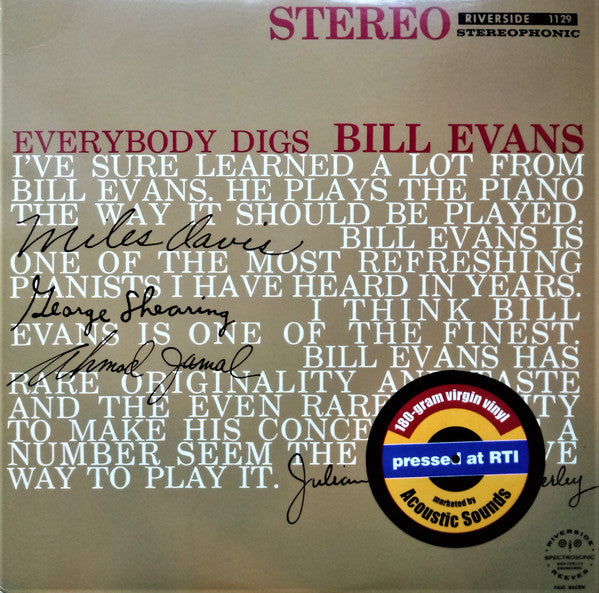 Bill Evans Trio* : Everybody Digs Bill Evans (LP, Album, RE, 180)