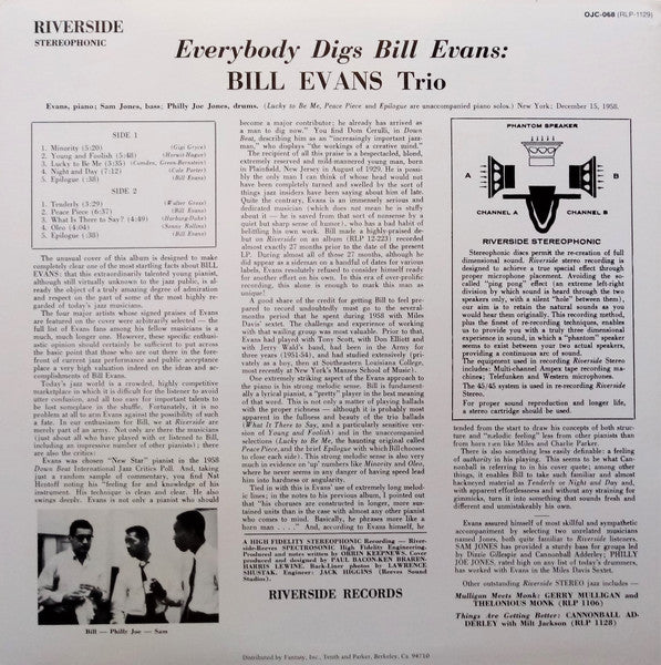 Bill Evans Trio* : Everybody Digs Bill Evans (LP, Album, RE, 180)