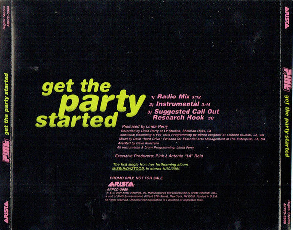 P!nk : Get The Party Started (CD, Single, Promo)